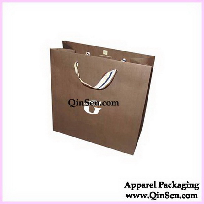 Brown kraft Brand  Bag with Ribbon Handle-AB00076